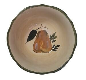 Vtg Gibson USA Hand Painted Large Serving BOWL Pear Italian Yellow Green